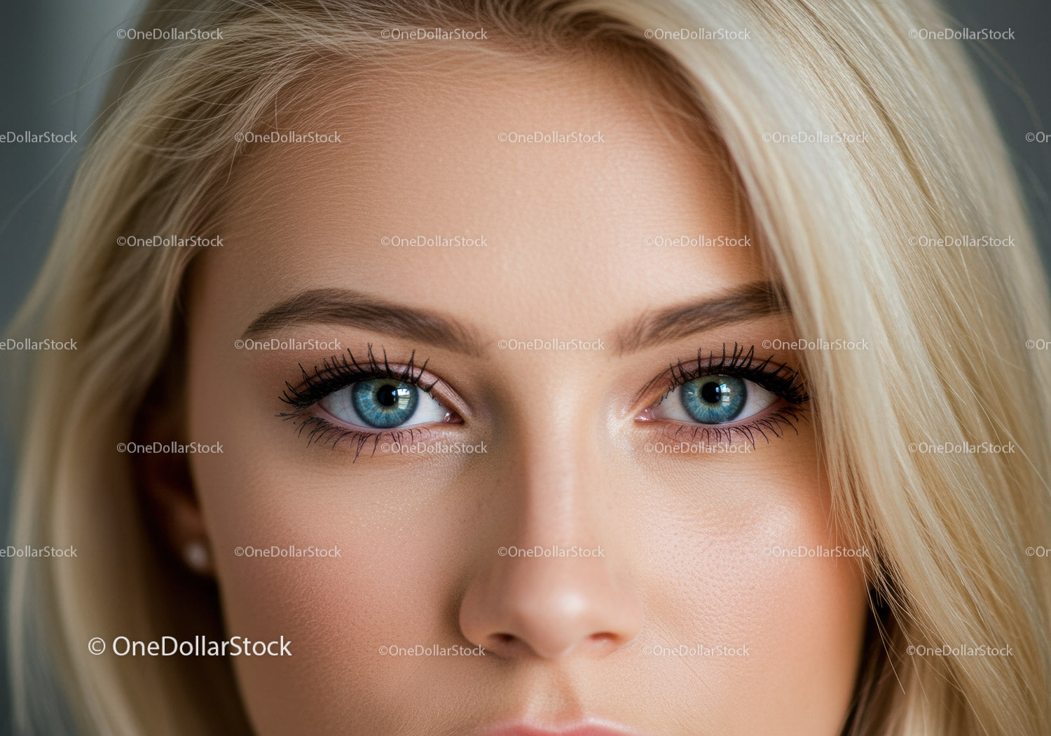 Close up of blue eyes and flawless skin