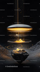 Futuristic Sci-Fi Energy Beam with Floating Rocks in Space