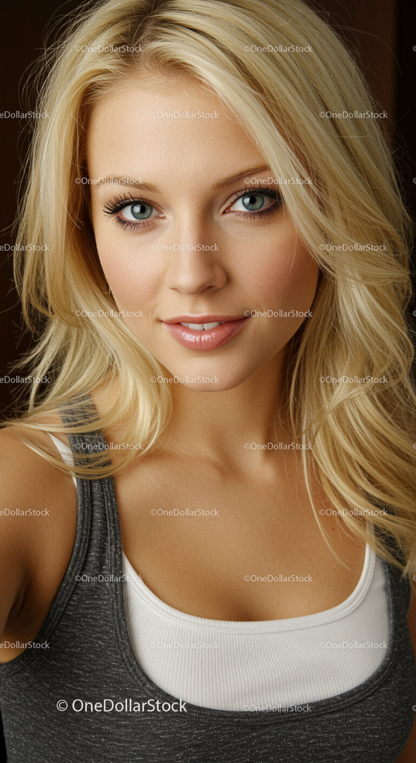 Close-up of a confident young woman with blonde hair