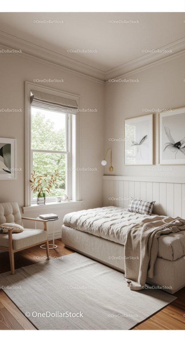 Bright Contemporary Bedroom with Neutral Decor and Natural Light
