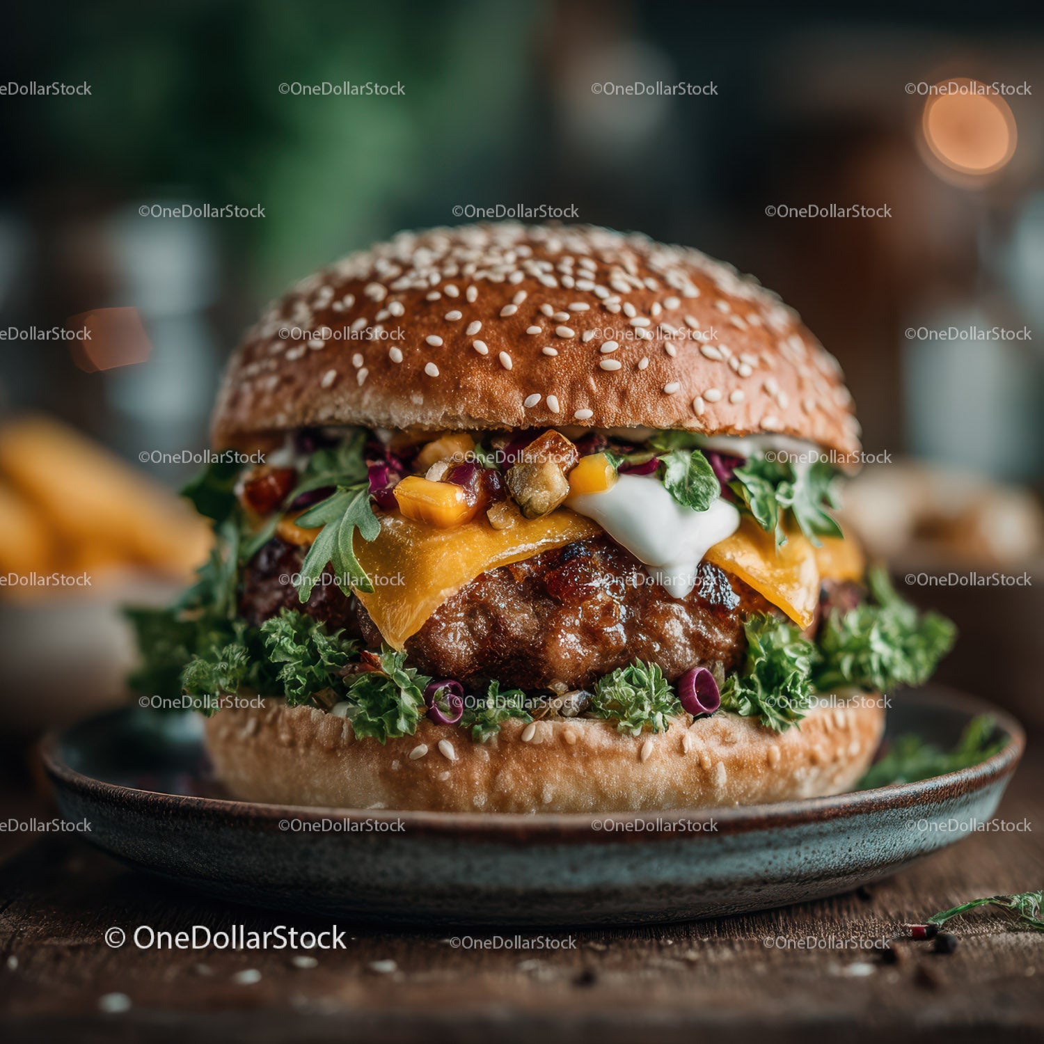Wykwintny cheeseburger ze świeżymi warzywami i rozpływającym się serem