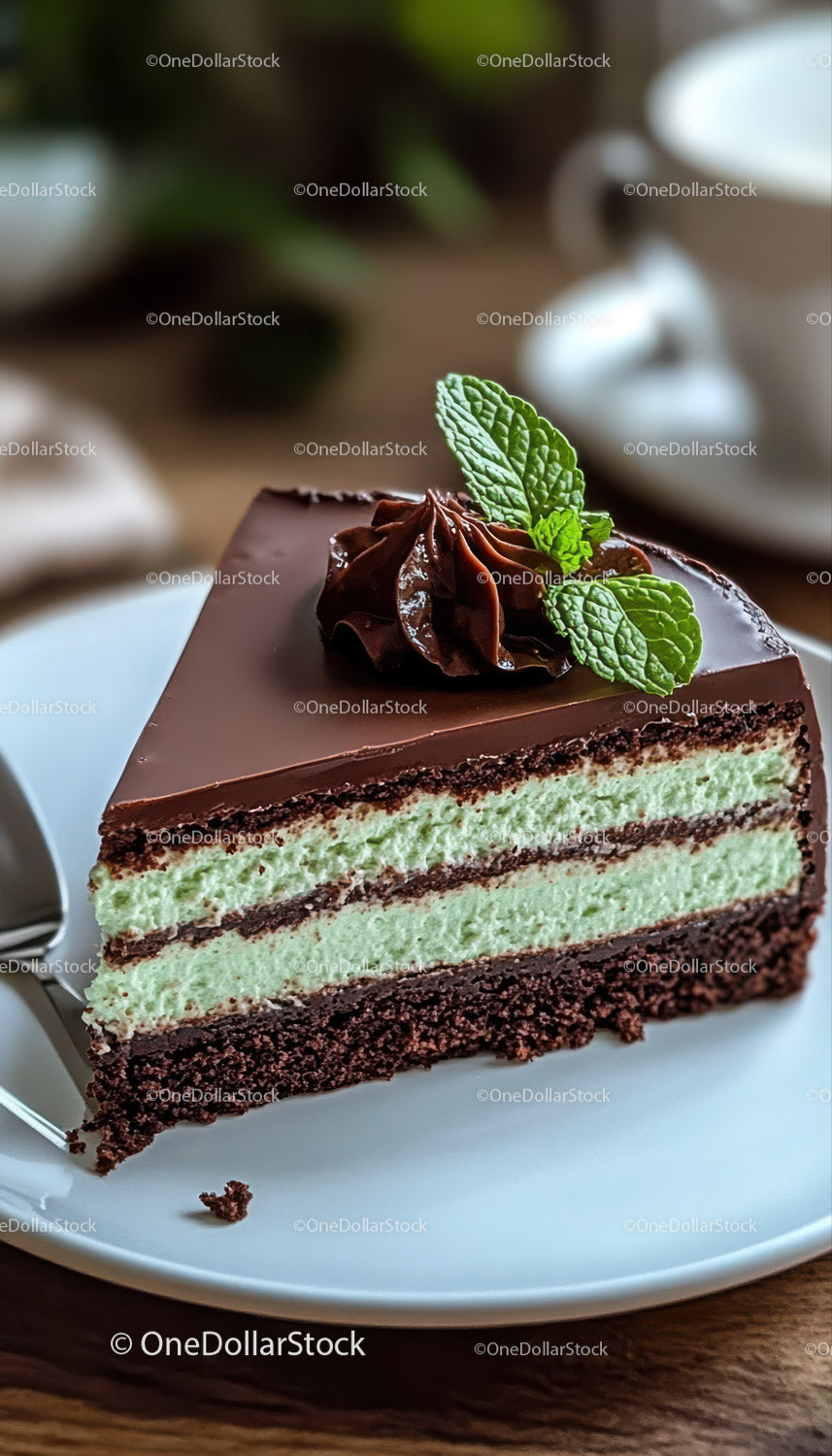 Creamy Mint and Chocolate Layered Cheesecake with Chocolate Flakes