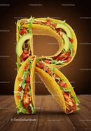 Letter R Made From Fresh Tacos With Chicken and Veggies