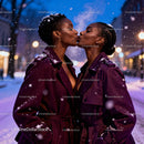 Couple Sharing a Winter Kiss on Snowy Evening