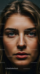 Close up portrait of young woman with intense blue eyes