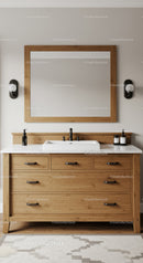 Contemporary Bathroom Vanity with Wooden Cabinet and Modern Mirror