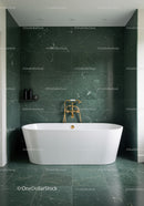 Luxurious Green Marble Bathroom with Modern Freestanding Tub