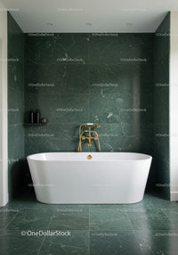 Luxurious Green Marble Bathroom with Modern Freestanding Tub