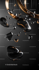 Black and Gold Abstract Liquid Droplets with Reflection and Shine