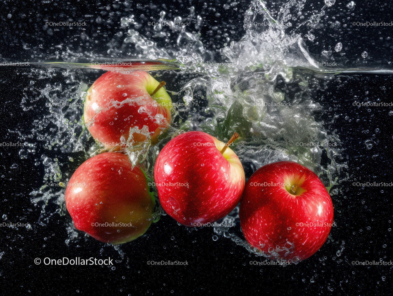 Fresh Red Apples Jumping into Water Splash in Bright Nature Scene
