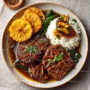 Delicious Beef Stew with Rice and Fresh Vegetables