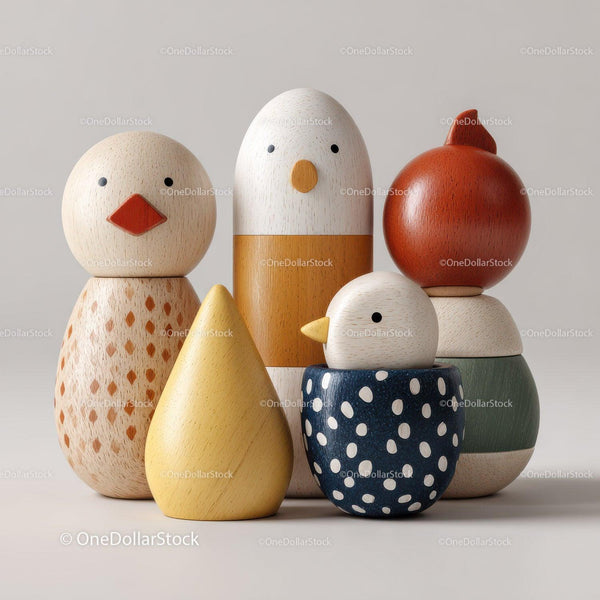 Wooden Decorative Birds And Abstract Figure Set