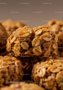 Close up of homemade oat and honey granola clusters