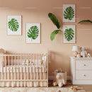 Modern Nursery with Tropical Monstera Wall Art and Indoor Plants