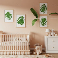 Modern Nursery with Tropical Monstera Wall Art and Indoor Plants