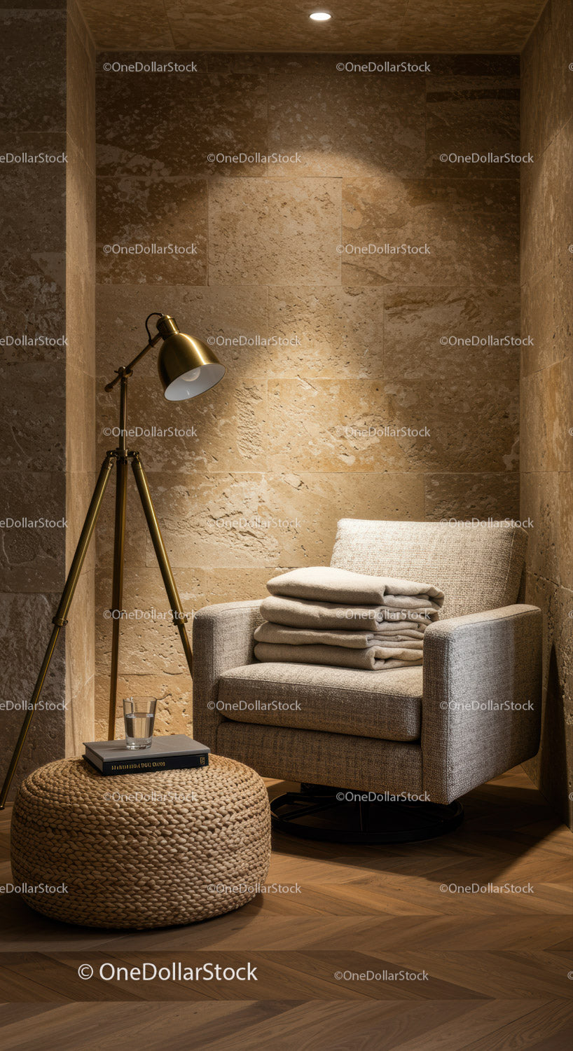 Cozy reading nook with modern lamp and soft cushions