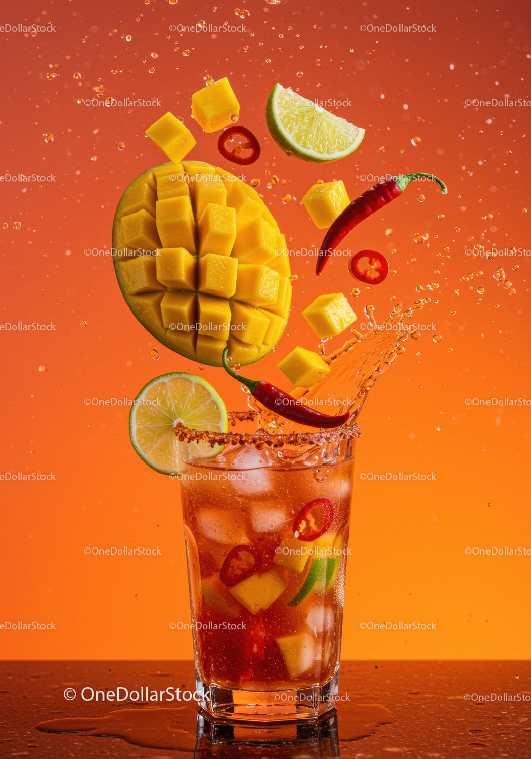 Spicy Mango Lime Cocktail Splash with Chili Peppers