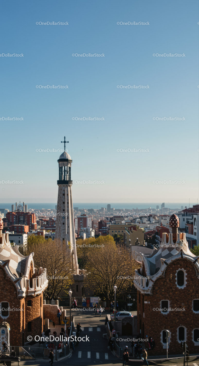 Kolorowa architektura i panoramiczny widok na miasto o złotej godzinie