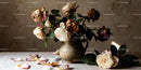 Withered Roses in Rustic Ceramic Vase on Table
