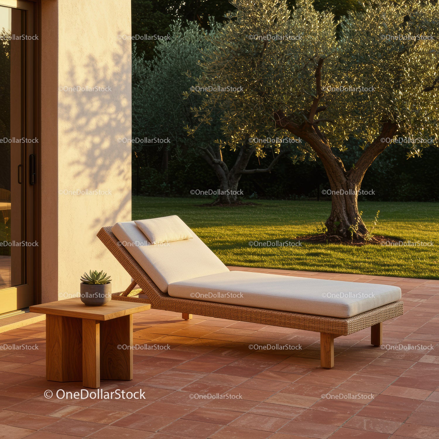 Stylish Lounge Chair and Side Table in Sunlit Garden Setting