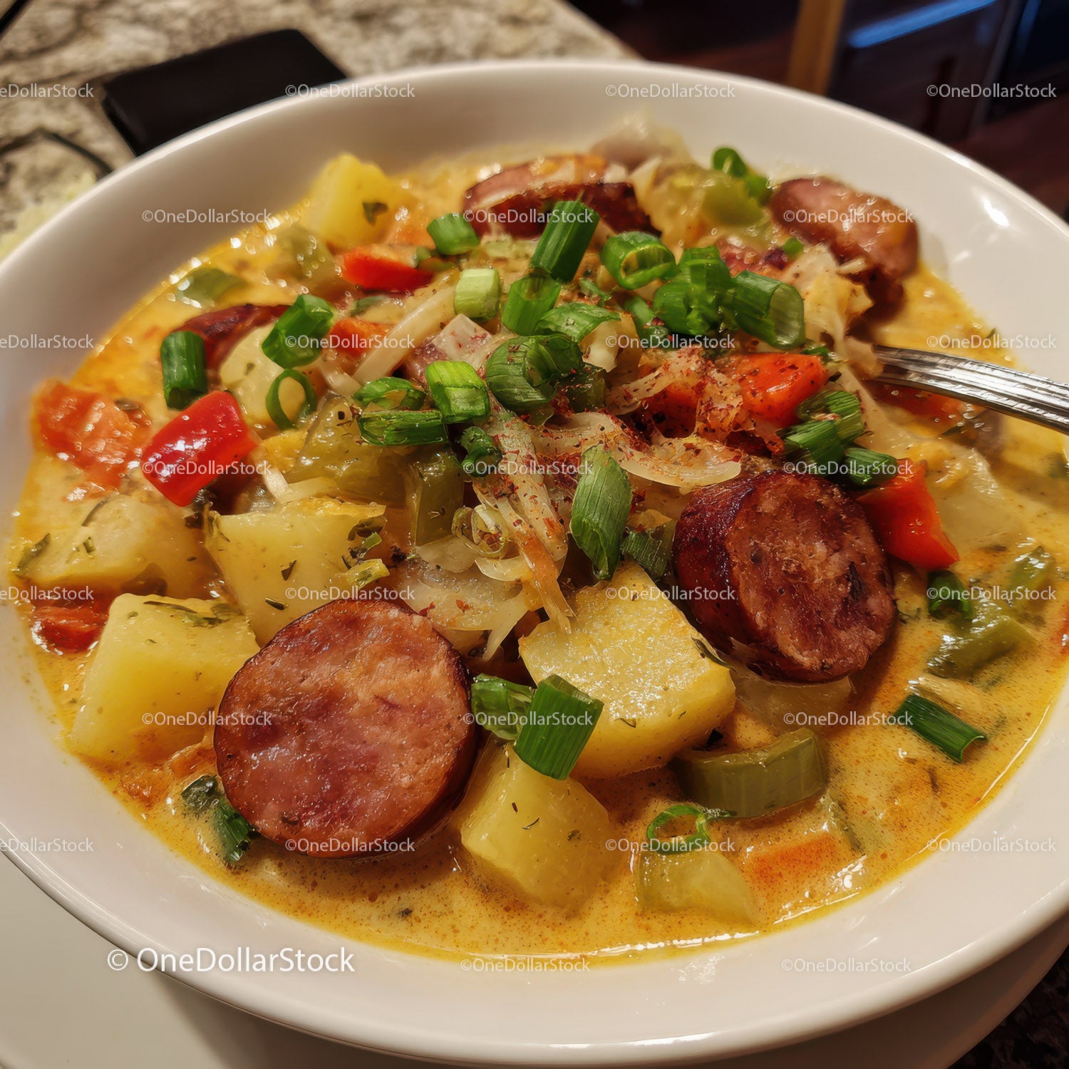 Hearty Sausage and Potato Vegetable Stir-Fry in Creamy Sauce
