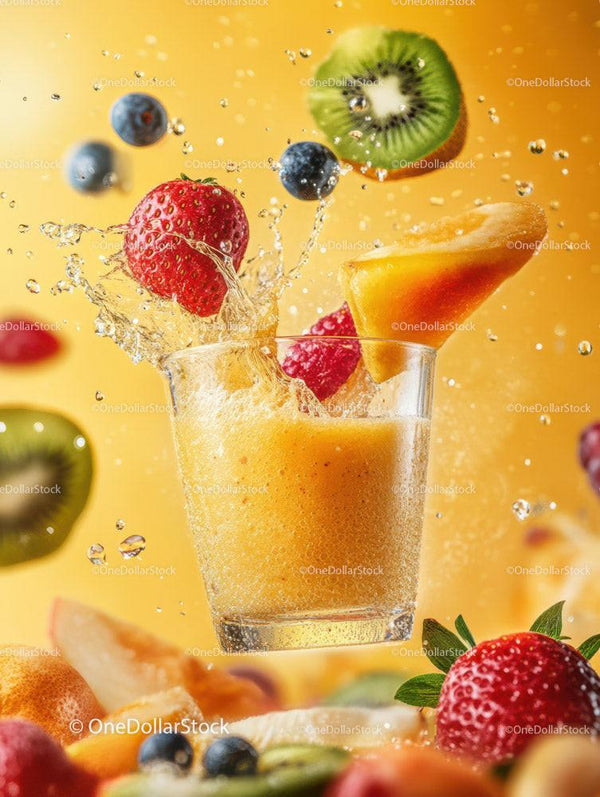 Vibrant Fruit Splash with Mixed Berries and Tropical Fruits