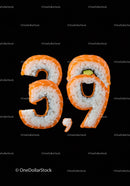 Creative sushi rolls shaped as number thirty nine