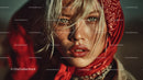 Fashionable Woman with Red Bandana and Blonde Hair Close Up Portrait