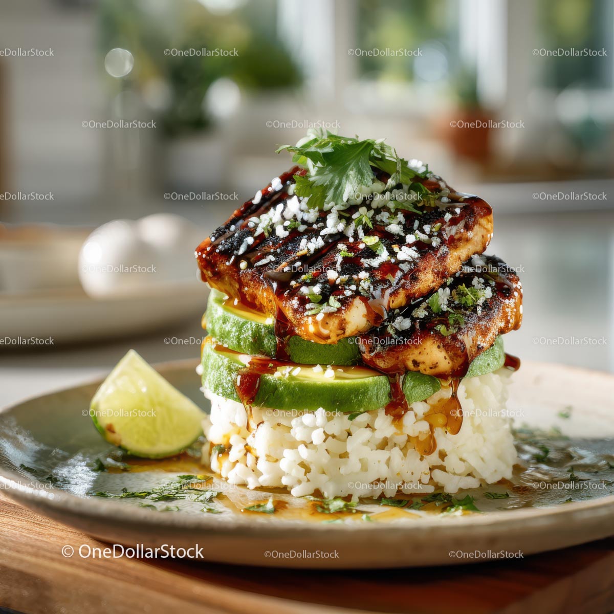 Grilled Chicken with Cilantro and Lime Served on Rice