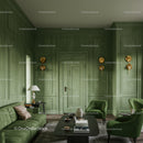 Elegant Green Living Room with Modern Velvet Sofa and Decorative Elements