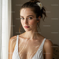 Beautiful Young Woman Portrait with Clear Blue Eyes and Soft Lighting