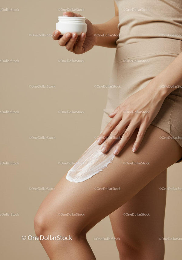 Woman Applying Body Lotion to Thigh for Smooth Skin
