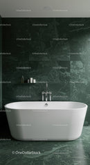 Elegant Green Marble Bathroom with Freestanding White Bathtub