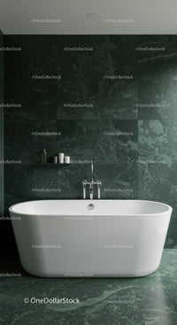 Elegant Green Marble Bathroom with Freestanding White Bathtub