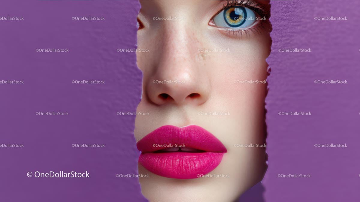 Beautiful Woman with Radiant Pink Lips and Artistic Background