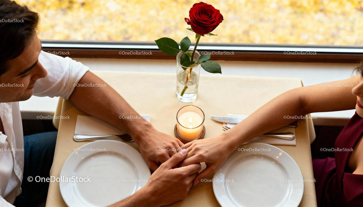Couple Holding Hands During Romantic Dinner Date