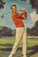 Happy Male Golfer Swinging Club on Sunny Day at Golf Course