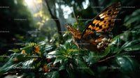 Colorful Butterfly Resting on Leaf in Verdant Jungle Scene