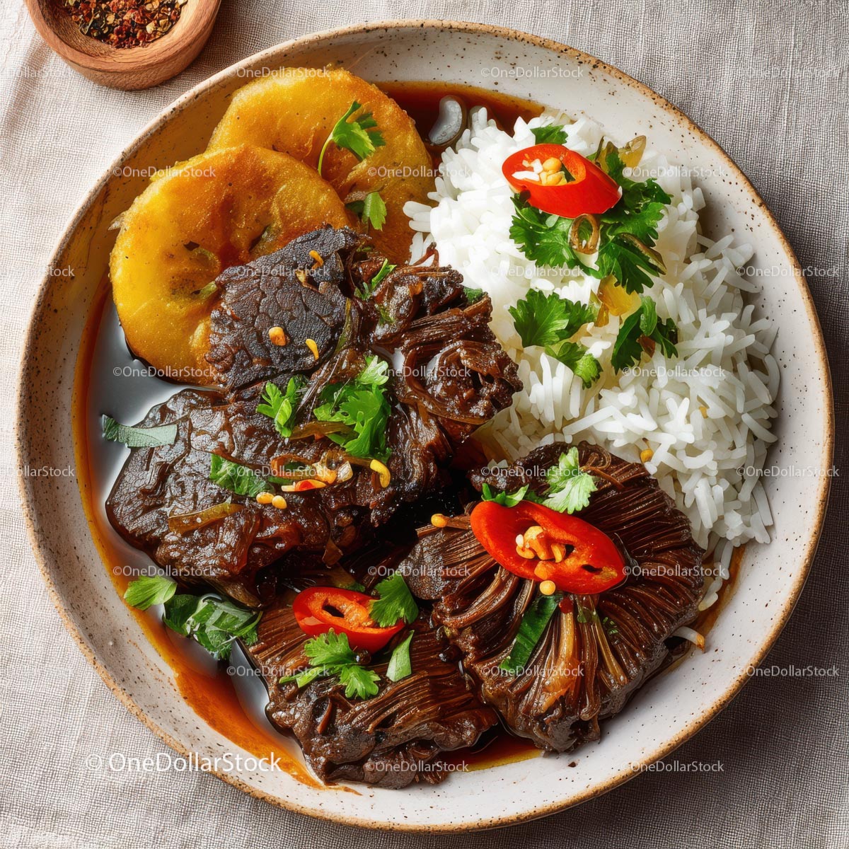 Savory Beef with Rice and Pineapple Accompaniment