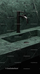 Black Faucet over Green Marble Sink in Elegant Modern Bathroom