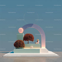 Futuristic Abstract Landscape with Vibrant Red Trees