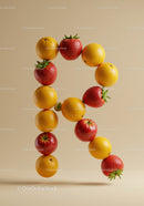 Letter R formed with fresh fruit composition