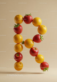 Letter R formed with fresh fruit composition