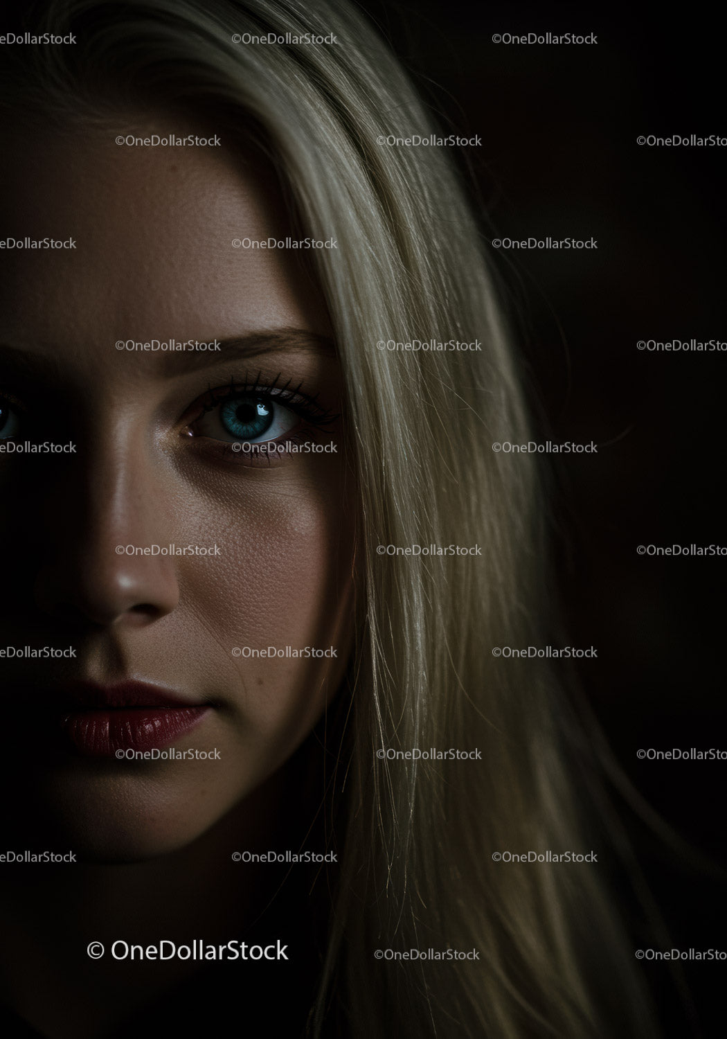 Close up portrait of young blonde woman with intense gaze
