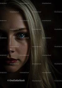 Close up portrait of young blonde woman with intense gaze