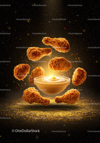 Crispy Fried Chicken Drumsticks Surrounding Sauce Bowl