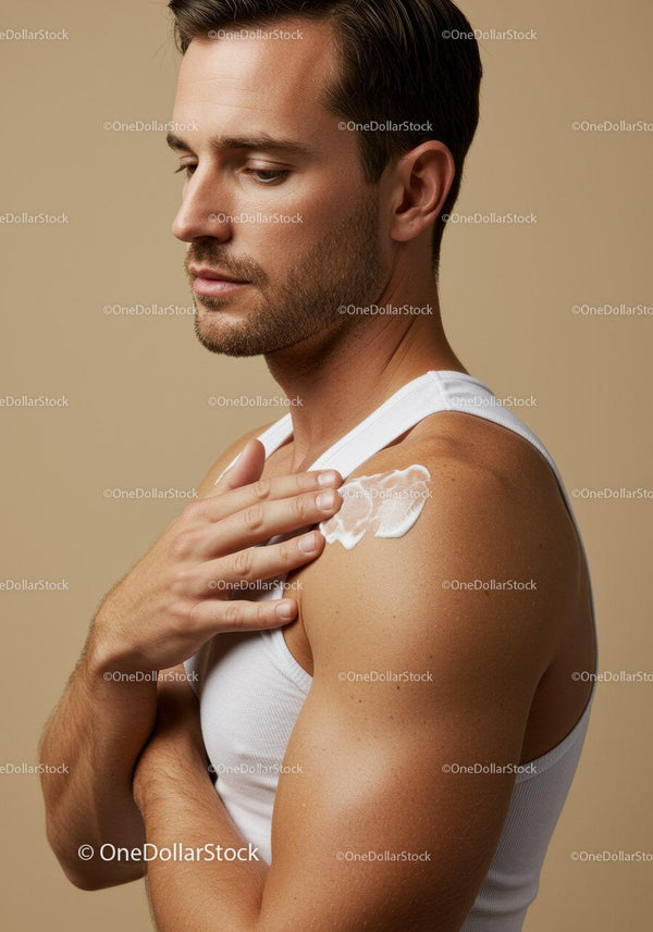 Man Applying Sunscreen Lotion for Skin Protection in Summer