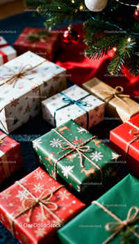 Christmas Gift Boxes Under Decorated Pine Tree