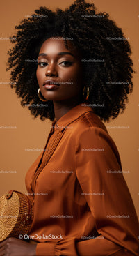 Elegant African Woman with Natural Curly Hair in Fashion Portrait