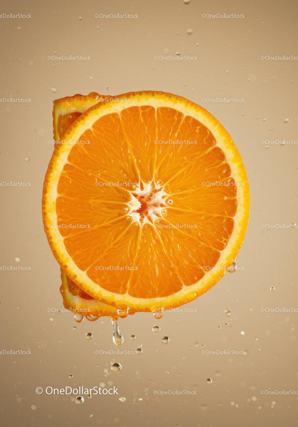 Fresh Orange Slice Dripping with Water Drops